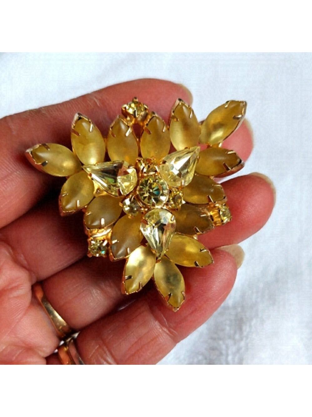 Vintage Citrine & Crystal Rhinestone Triangular Brooch - Picture 1 of 3